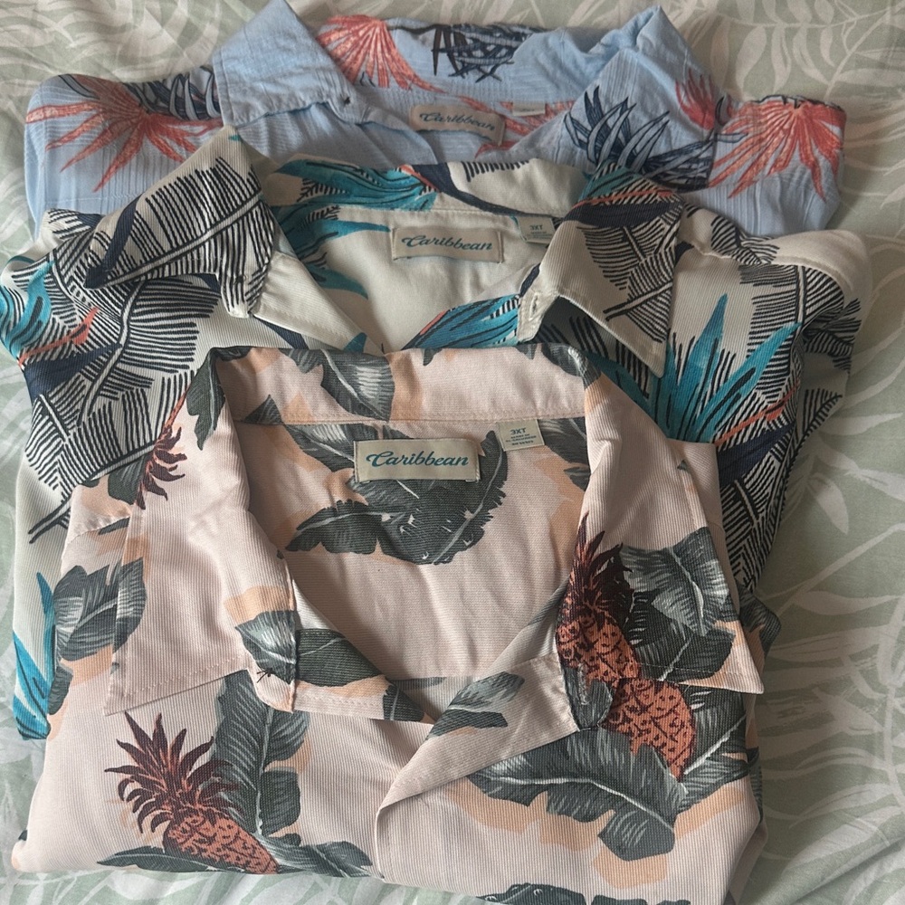 Caribbean Sky Blue Shirt with Tropical Patterns